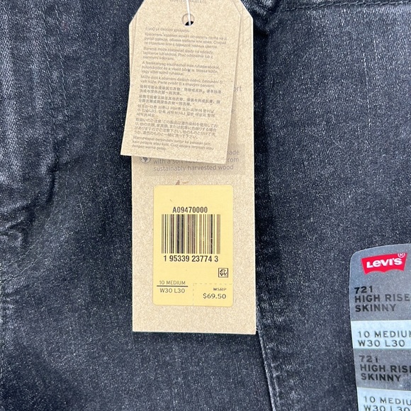 Levi’s 721 high rise skinny black jeans spilt ankle size 10 womens - Picture 7 of 10